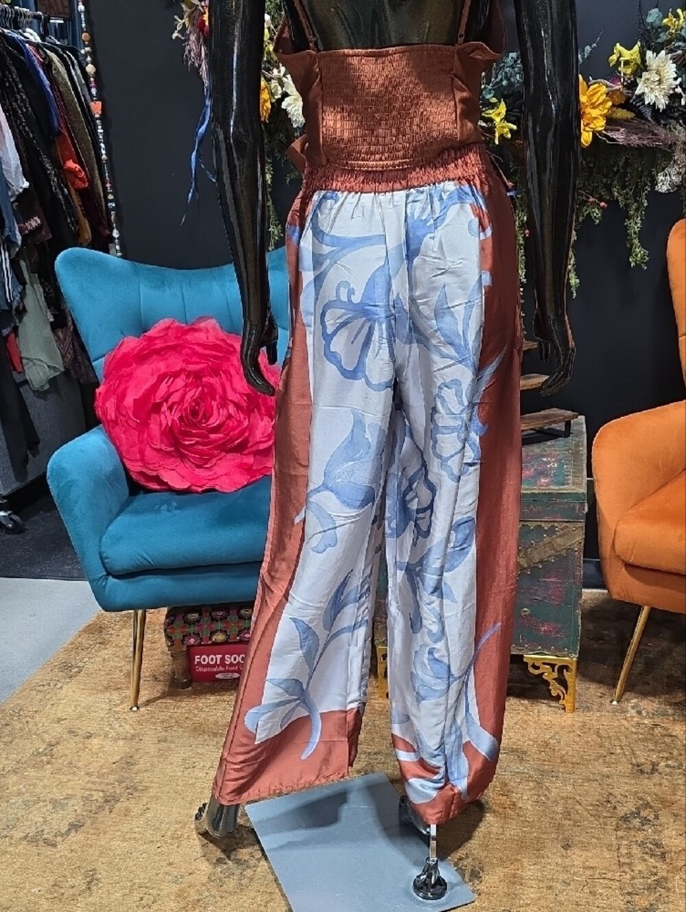 Live 4 Truth Rust Blue Floral Wide-Leg Pants - Picture 9 of 11